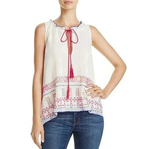 Banjara Womens Ivory Embroidered Sleevless High Neck Blouse Top (S)